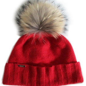 95% Cashmere 5% Merino Wool Hat with Raccoon Pom